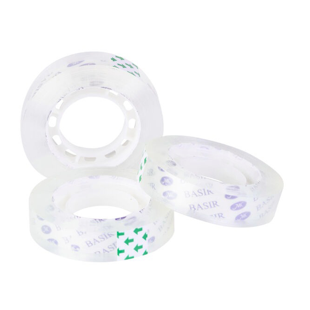 Клейкая лента тонкая канцелярская 12 мм (узкий), 18 м, 12 шт, скотч маленький прозрачный MC-Basir, односторонний