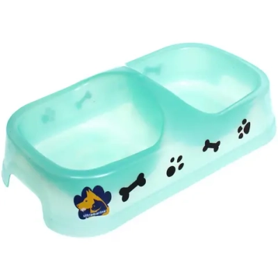 Миска пластиковая двойная «КоТиК», цвет мятный, 24*13*5см (2*300мл)