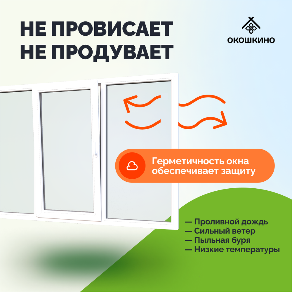 Пластиковое окно пвх, трехстворчатое, поворотно-откидное, однокамерный стеклопакет, GreenTech 58, белое.