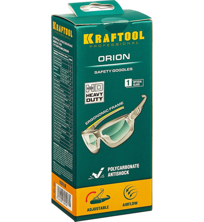 KRAFTOOL ORION, открытого типа, прозрачные, антибликовые, защитные очки с непрямой вентиляцией (110305)