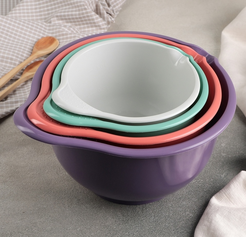 Набор ёмкостей для миксера, 4 шт: 1,4, 1,9, 2,6, 3,6 л, цвет МИКС