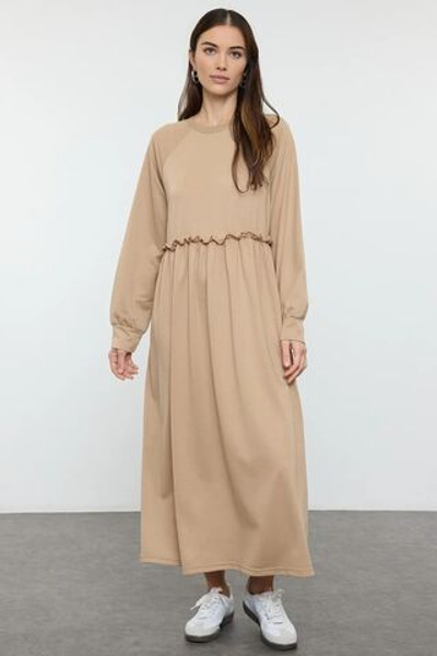 Трикотажное платье из норки с вырезом на талии большого размера TCTSS23EB00307