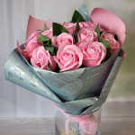 Букет мыльных роз розовых, 15 штук