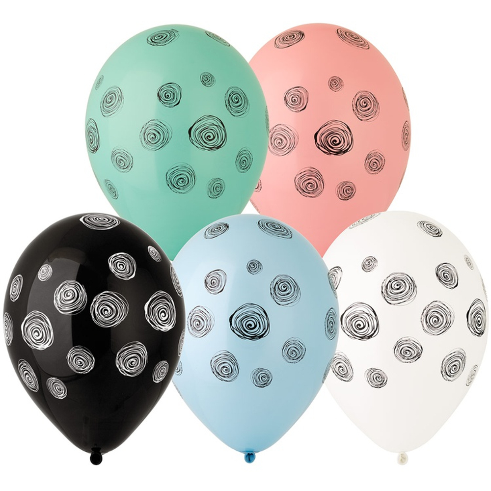 Шар латексный 35см Спирали Панды (Ассорти)