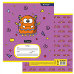 Тетрадь 12л., линия, Alingar, скрепка, блок офсет, 100% белизна, мелованный картон (стандарт), "Весёлые монстрики"