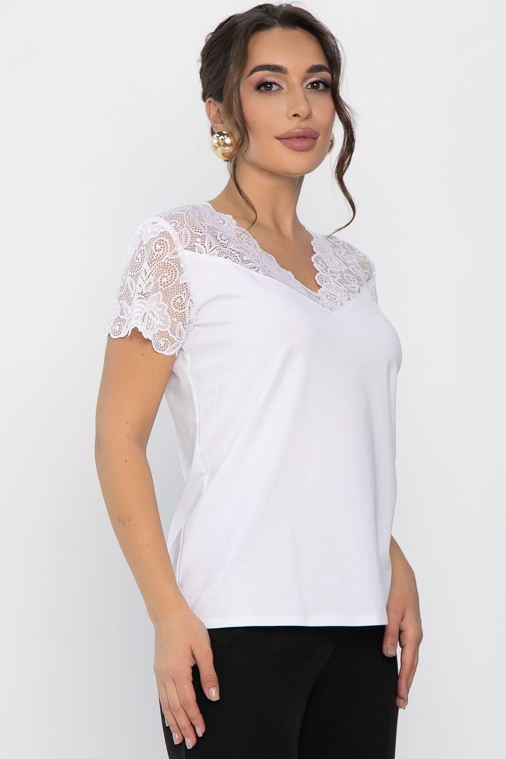 Блуза с кружевом Инь-Янь (белая) Б14256-18М LT Collection