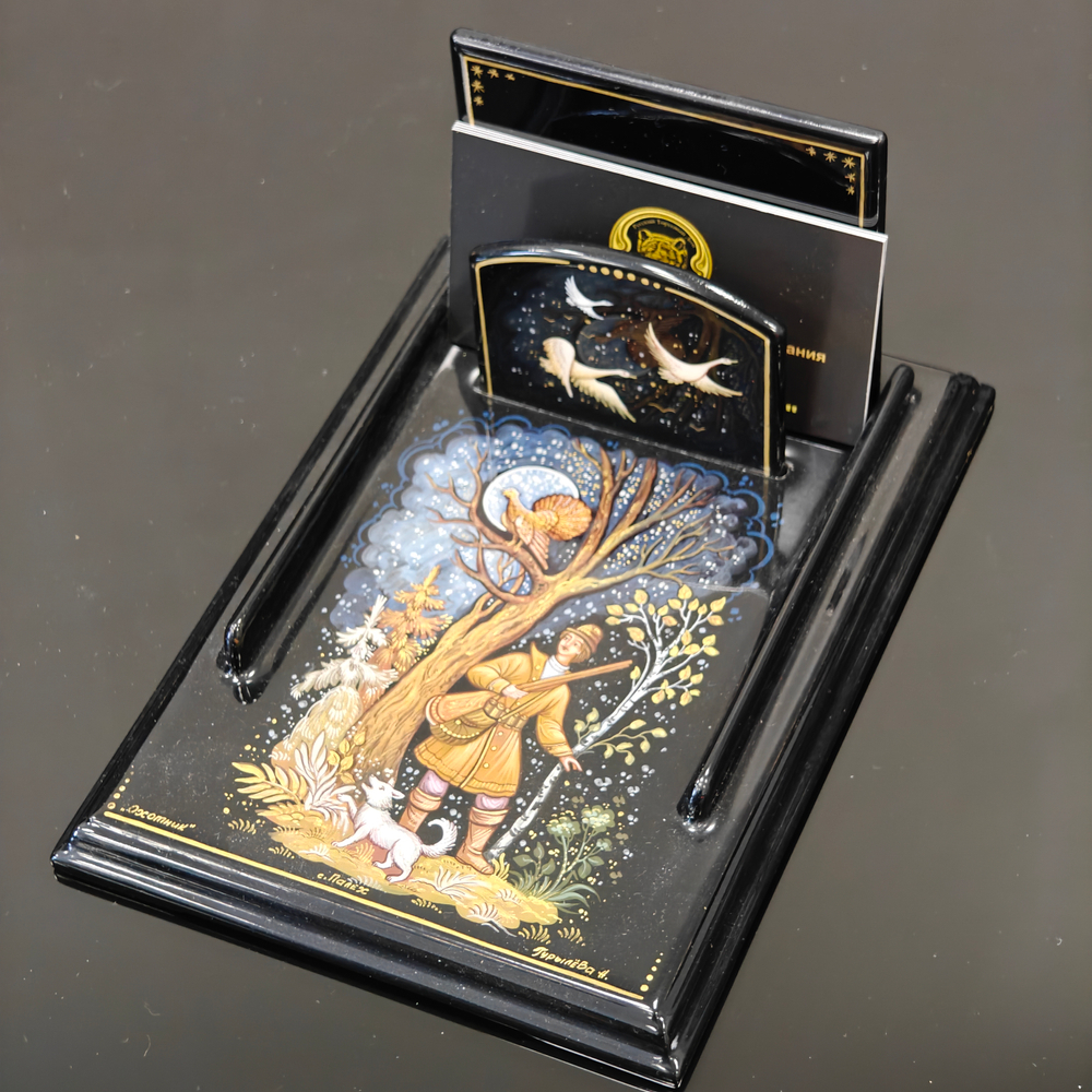 Подставка для блока для записей ручной росписью Палех "Охотник"