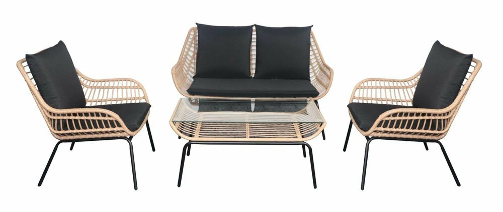 Набор садовой мебели Сен-Тропе (столик+2 кресла+диван), сталь/иск.ротанг, бежевый/черный, JG04-0339