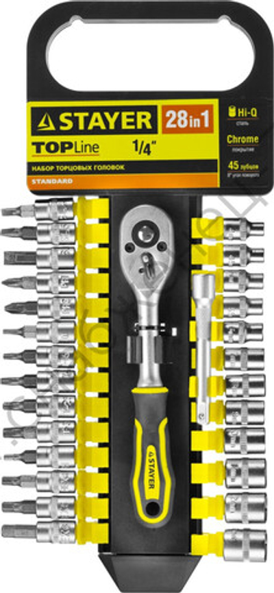 STAYER RSS 28S, 28 предм., (1/4″), набор торцовых головок и бит-головок (27754-H28)