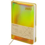 Ежедневник датированный 2023 А5 138x213 мм BRAUBERG "Holiday", под кожу, "зеркальный", золотой, 114023