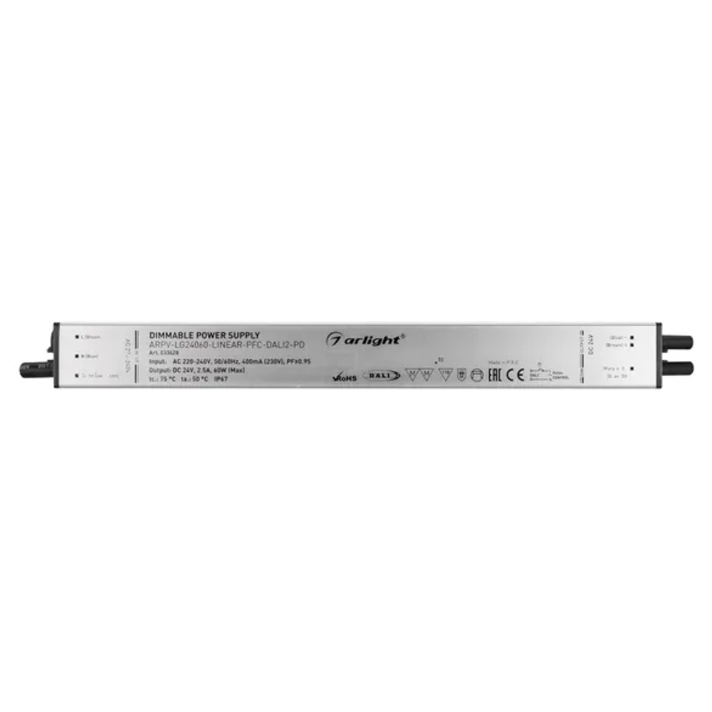 Блок питания ARPV-LG24060-LINEAR-PFC-DALI2-PD (24V, 2.5A, 60W) (Arlight, IP67 Металл, 5 лет) 033428