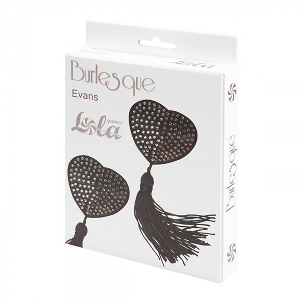 Черные пэстисы-сердечки с кисточками и стразами Lola Pasties Burlesque Evans Silver 3635-02lola