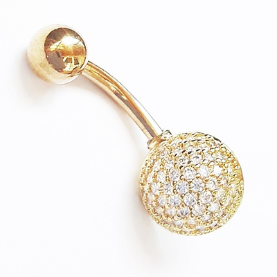 Украшение для пирсинга пупка "Шар с кристаллами". Медицинская сталь. Золотистое