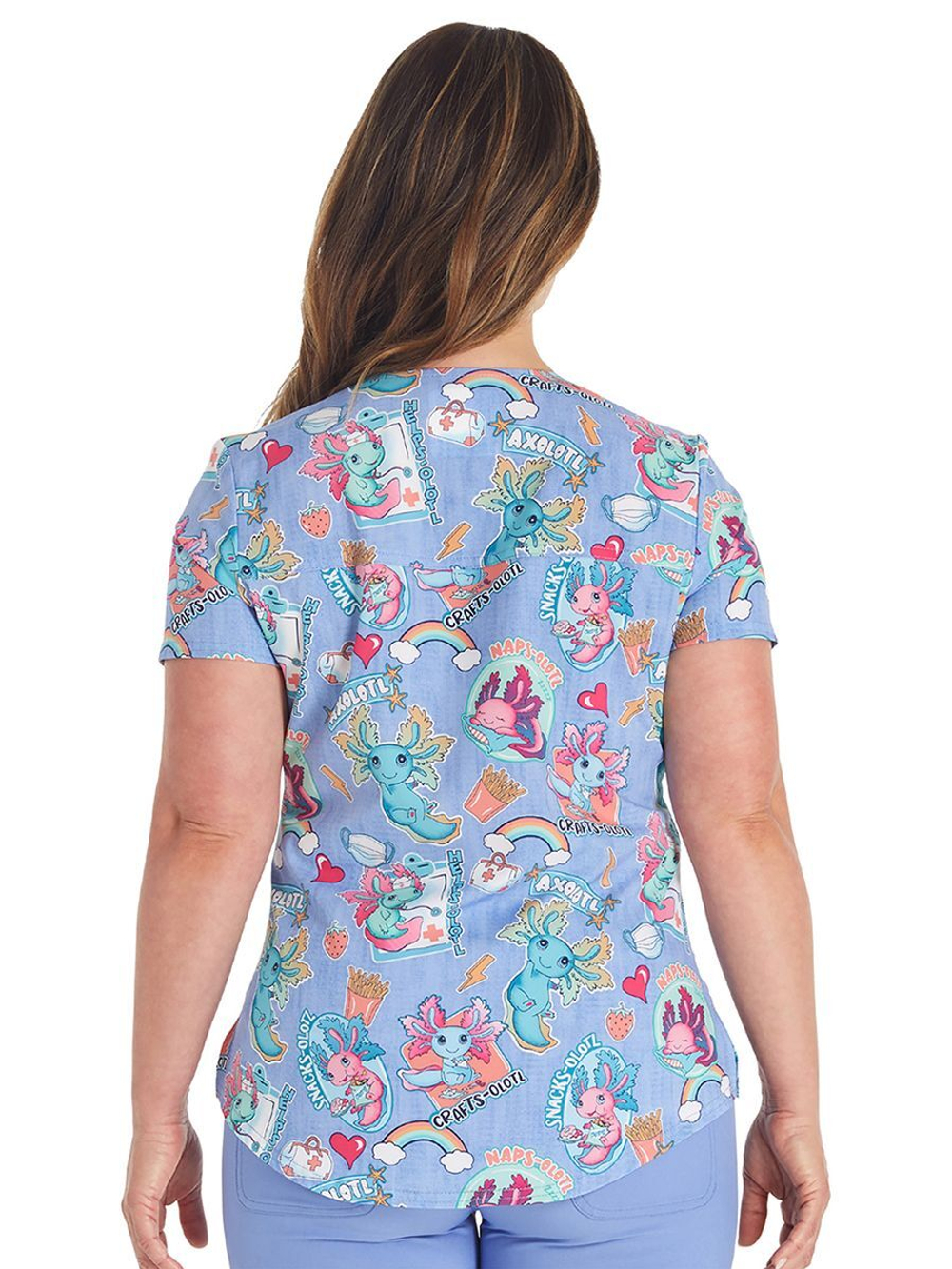 Топ медицинский женский Cherokee CK664, принт "Аксолотль", S (Футболка рабочая)