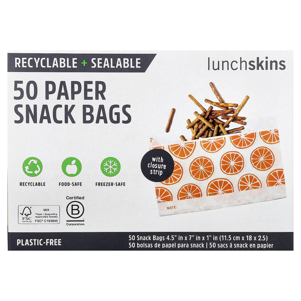Lunchskins, бумажные пакеты для снеков, апельсин, 50 шт.