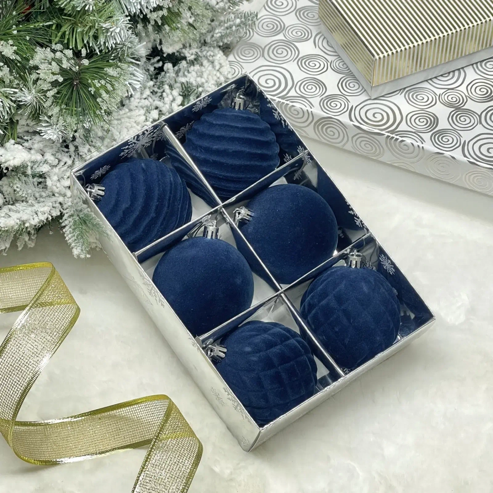 Набор шаров VELOUR «Стильная зима» 8 см (набор 6 шт), Сапфир
