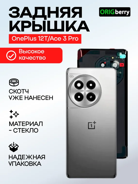 Задняя крышка для OnePlus 12T/Ace 3 Pro серебристая (Titanium silver) со стеклом камеры