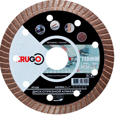 Диск алмазный Турбо ультратонкий по керамике KRUGO 115x1,4x22,23x10mm, RTT45A