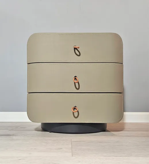 Тумба прикроватная SG-46, бежевая экокожа, шпон ореха