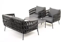 "Диего" лаунж-зона 4-местная плетеная из роупа (веревки), каркас алюминиевый темно-серый, роуп темно-серый