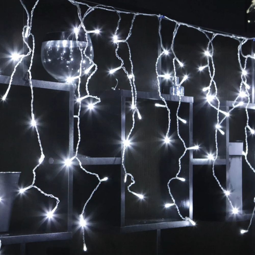 ULD-B6007-200-STK WHITE IP44 Бахрома светодиодная со статическим свечением. 6м. Соединяемая. 200 светодиодов. Белый свет. Провод прозрачный. ТМ Uniel