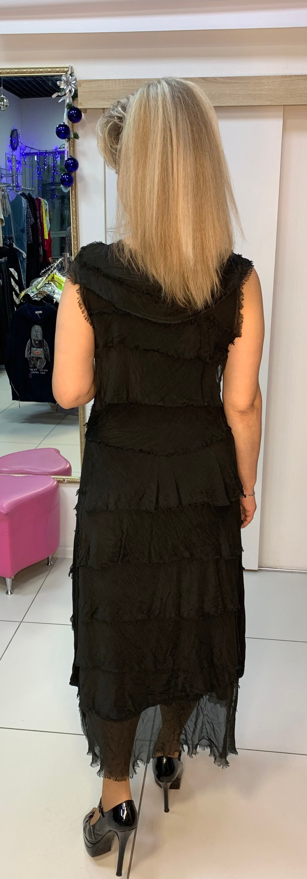 Черное шелковое платье-сарафан