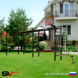 Уличная шведская стенка Sv Sport рукоход х 2 с комплектом турник прямой У52822.1К (Турник/Брусья/Стойка/Скамья/Гнездо 100см/Щит баскет/Канат/кольца/лестница)