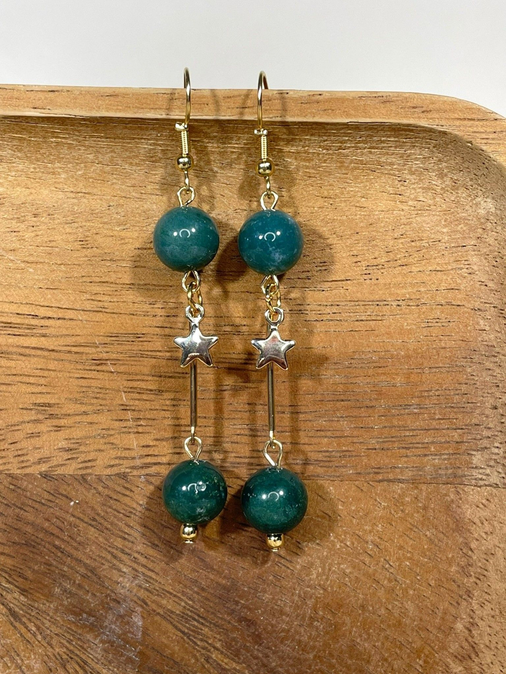 Серьги подвески с моховым агатом