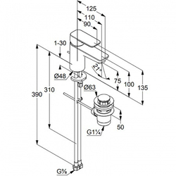 Смеситель для раковины Kludi Pure&Style 75 однорычажный c донным клапаном, черный матовый (403823975)