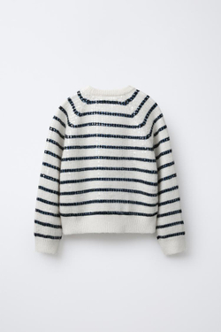 ZARA ВЯЗАНЫЙ ДЖЕМПЕР В ПОЛОСКУ С ПАЙЕТКАМИ, ПОЛОСКИ