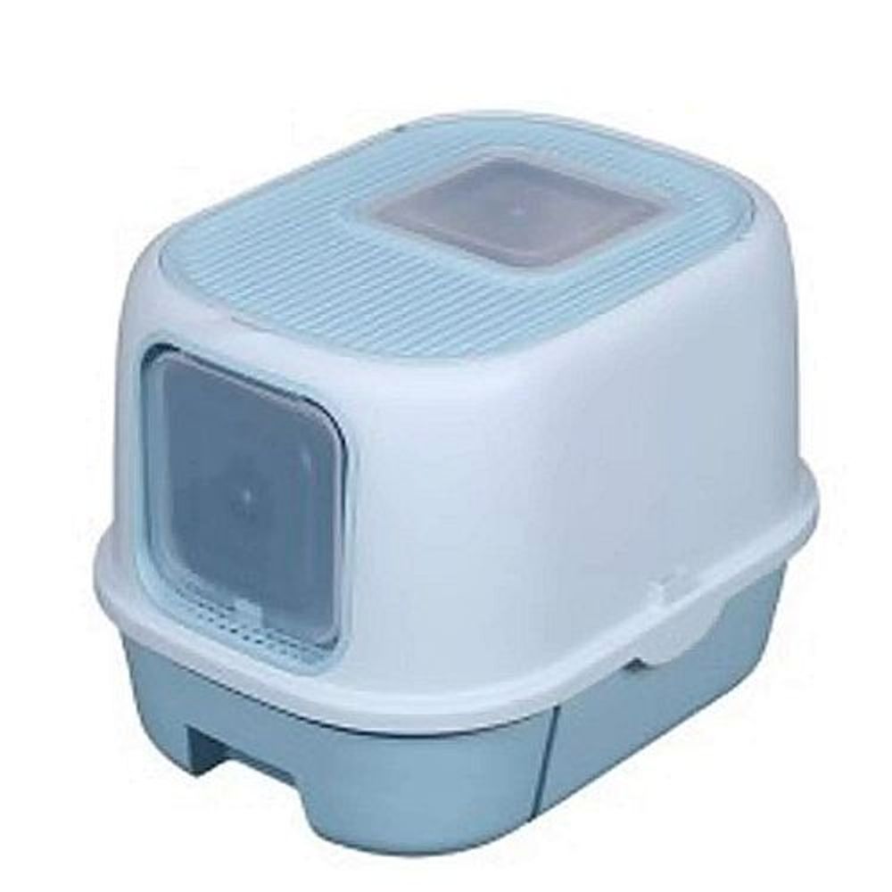 Туалет для кошек Чистый Котик с решеткой, голубой, пластик 57,5x44x44 см CAT-L01F
