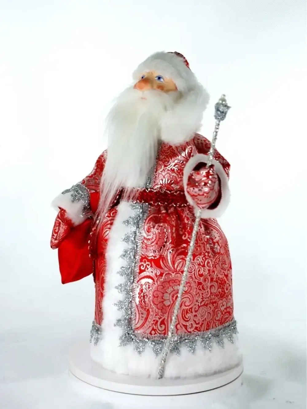 Кукла фарфоровая Дедушка Мороз в парчовой шубе под елку