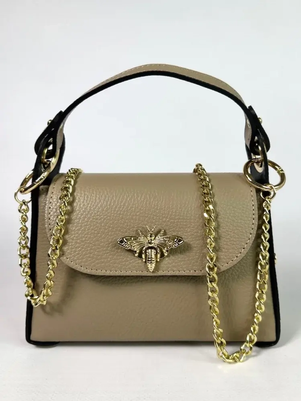 Женская сумочка с застежкой-пчелкой из натуральной кожи цвет taupe