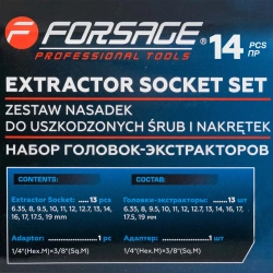 Головки-экстракторы для поврежденных болтов/гаек, набор 14пр. Forsage F-1321S