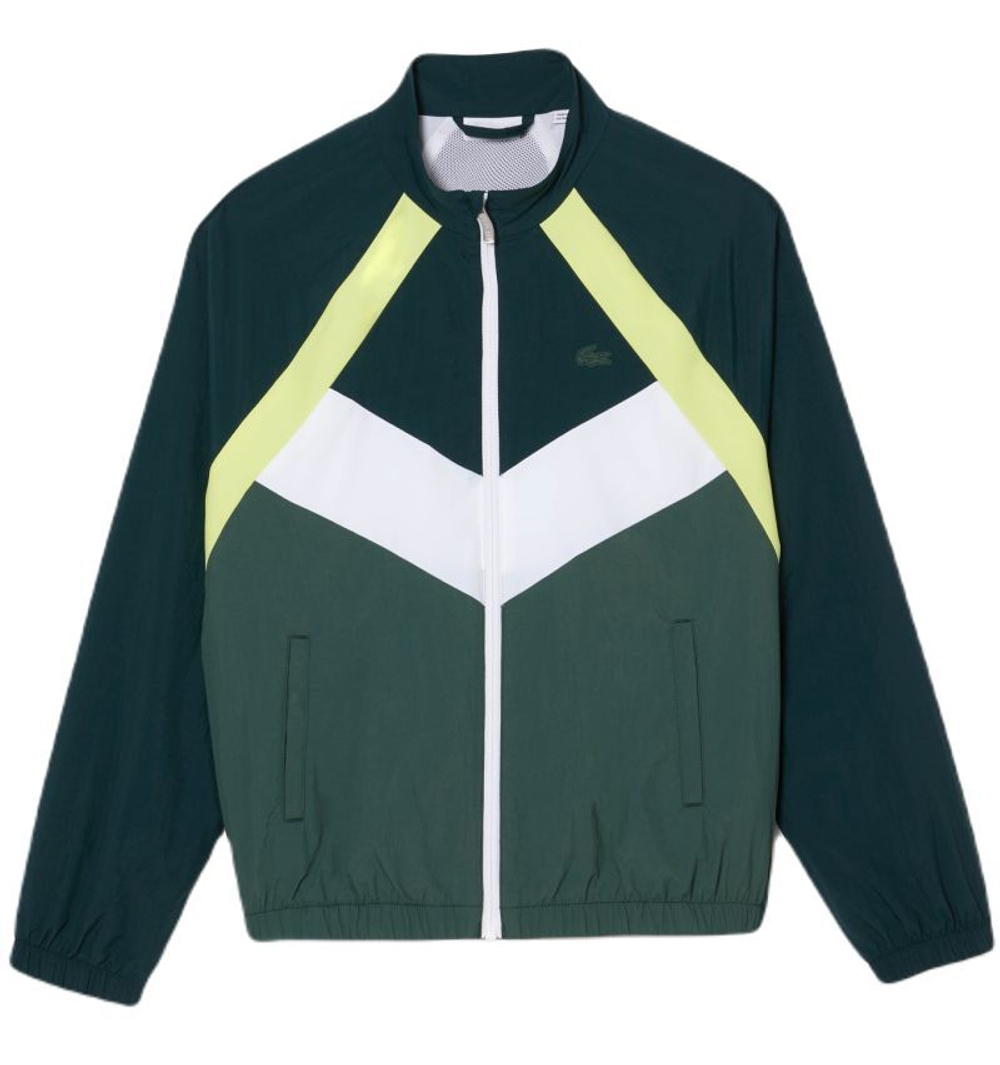 Детская теннисная толстовка Lacoste Recycled Fiber Colourblock Zipped Jacket - green/flashy yellow/white/dark green