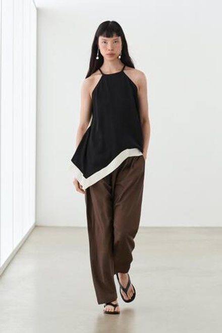 Massimo Dutti Длинный топ халтер с контрастными деталями, черный