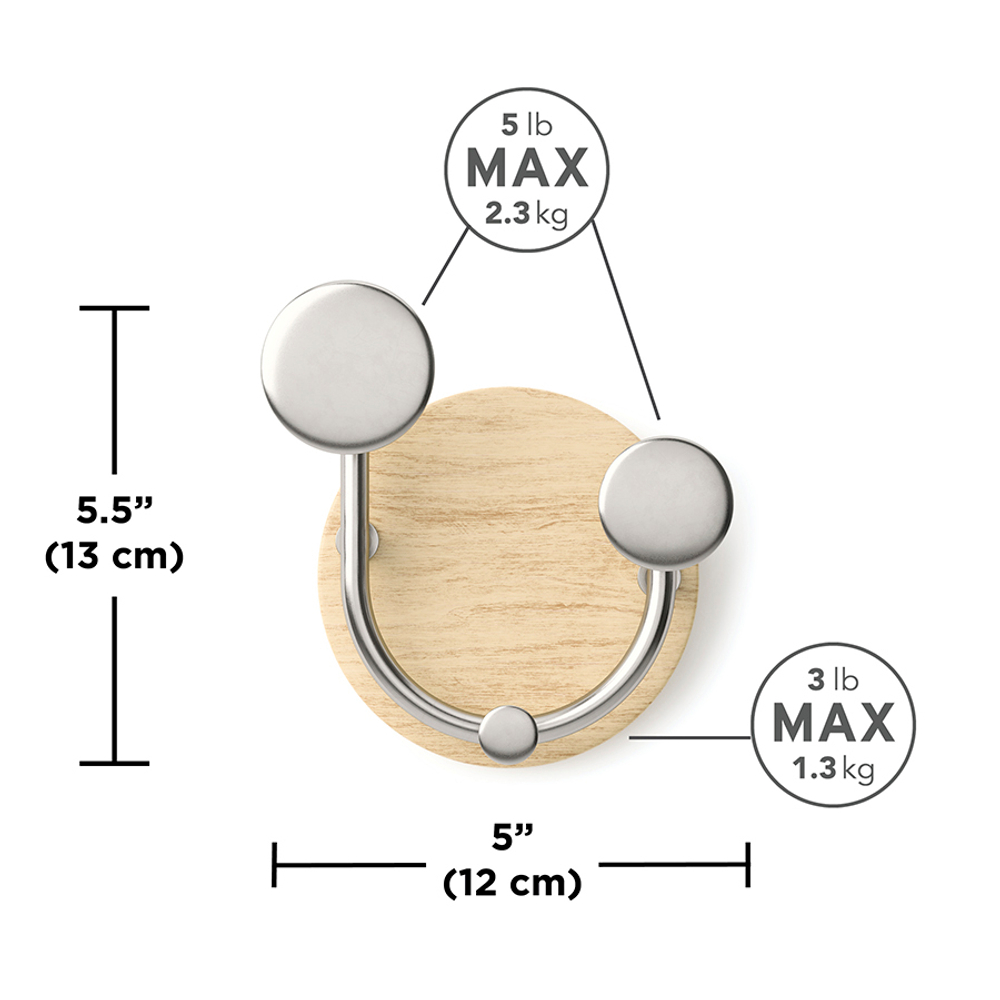Вешалка настенная melody, 2 крючка, натуральное дерево/никель