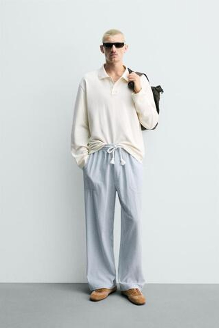 ZARA БРЮКИ RELAXED FIT В КЛЕТКУ, НЕБЕСНО-ГОЛУБОЙ