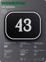 Номерок на дверь квартиры 43, для кабинета, офиса, шильдик 9 х 7 см, черный, Айдентика Технолоджи