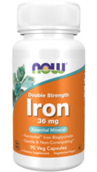 Now Foods Iron 36 mg, Double Strength 90 Veg Capsules | Железо