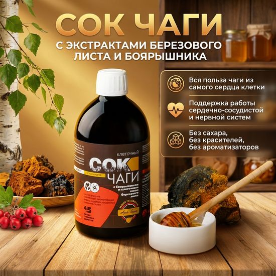 Сок Чаги клеточный с боярышником и соком березового листа