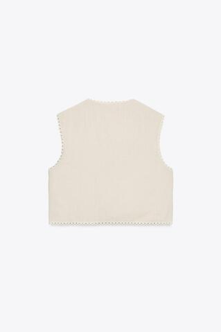 ZARA ХЛОПКОВЫЙ ЖИЛЕТ С ВЫШИВКОЙ «ЦВЕТЫ», ЭКРЮ