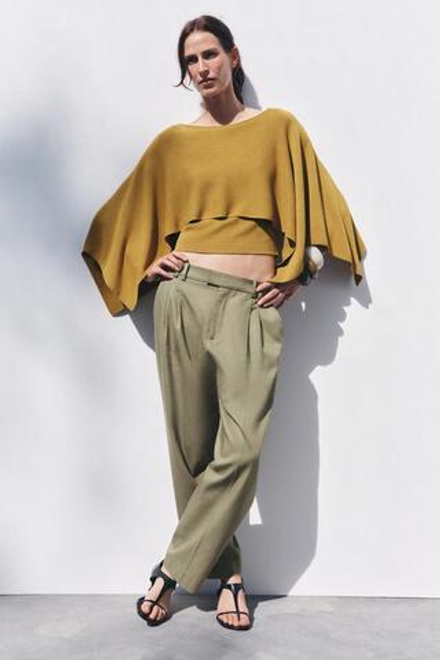 ZARA БРЮКИ С ЗАЩИПАМИ — ZW COLLECTION, ХАКИ