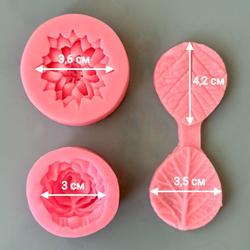 Молды силиконовые в наборе 3 шт "Коллекция 3. Хризантема, дикая роза и листик " разноцветные / Формы для цветов из мыла, воска, эпоксидной смолы и гипса