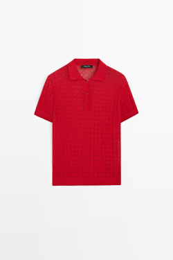 Massimo Dutti Трикотажное поло с ажурным узором, красный