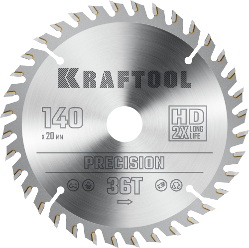 KRAFTOOL Precision, 140 х 20 мм, 36Т, пильный диск по дереву (36952-140-20)