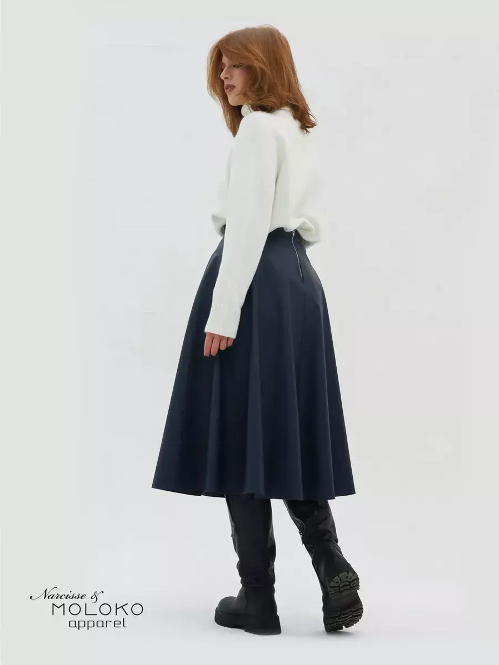 Юбка кожаная миди трапеция