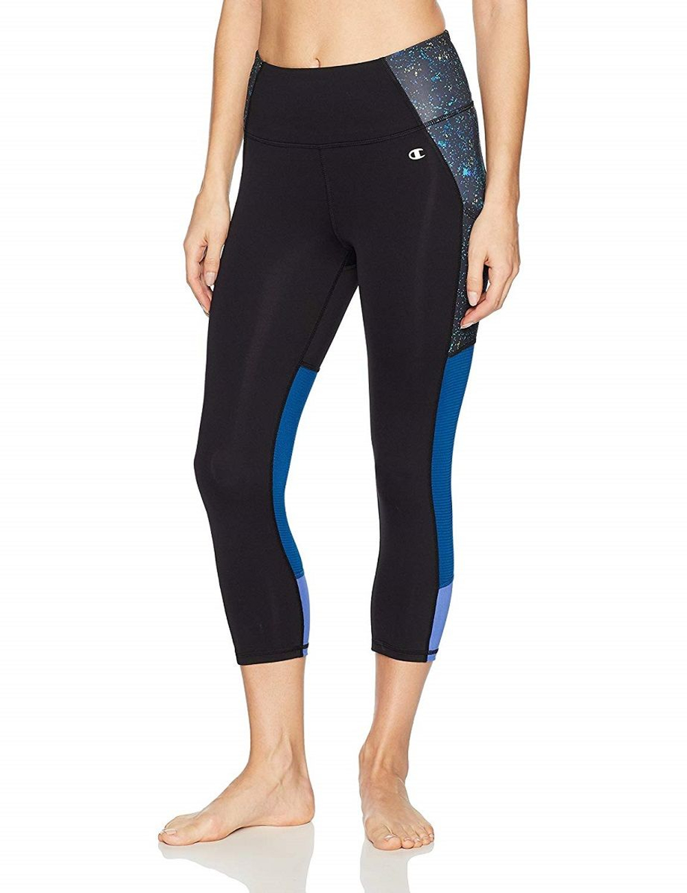 Облегающие эластичные капри с эффектом циркуляции воздуха (Размер: XL) (Цвет: черный с синим)