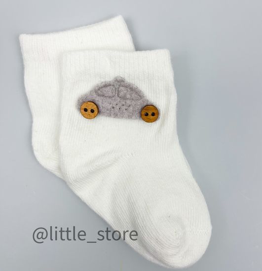Носочки хлопковые "Машинка" Бежевый/Молочный с машинкой