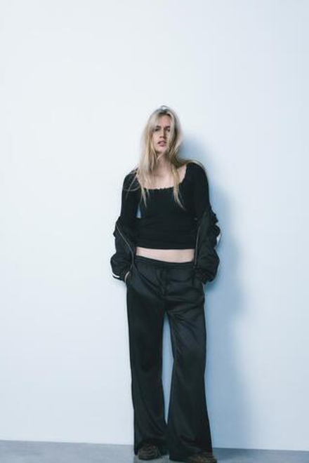 ZARA БРЮКИ С БОКОВЫМИ ПОЛОСАМИ, ЧЕРНЫЙ